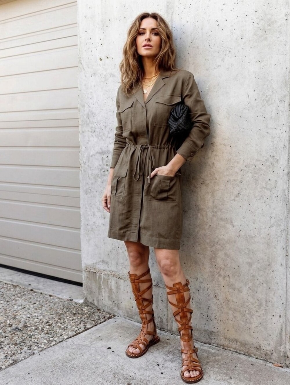 Rails💖LIKE NEW Carmen Moss Green Utility Shirt Dress with Drawstring Waist SzM